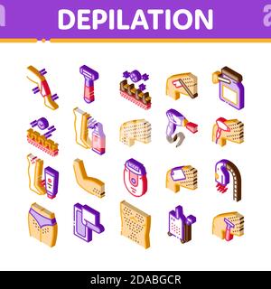 Procédure d'épilation icônes isométriques définir le vecteur Illustration de Vecteur