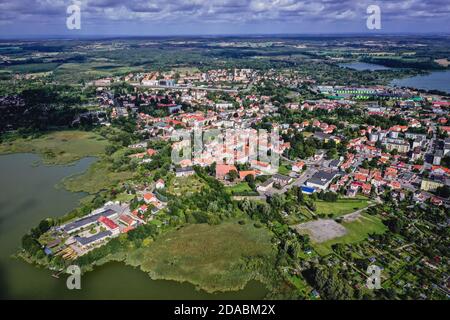 Vue sur la ville de Morag, comté d'Ostroda dans la Voïvodeship Warmian-Masurien du nord de la Pologne Banque D'Images