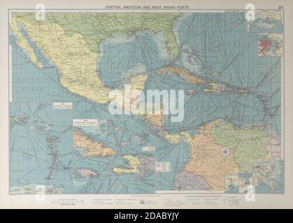 Amérique centrale Caraïbes Golfe du Mexique graphique ports phares GRANDS 1927 carte Banque D'Images