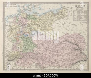 CARTE GÉNÉRALE DE L'ALLEMAGNE. Autriche-Hongrie et Suisse. Tableau de peuplement. SDUK 1857 Banque D'Images