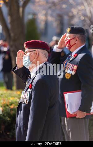 Célébration du jour du souvenir sans défilé et présence limitée au Cenotaph de Londres (11 novembre 2020) Banque D'Images