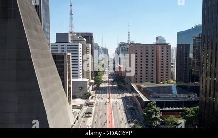 Vue aérienne de l'Avenida Paulista (avenue Paulista) à Sao Paulo, Brésil Banque D'Images