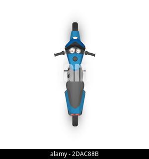 Vue de dessus d'une moto sport bleu brillant réaliste sur blanc Illustration de Vecteur