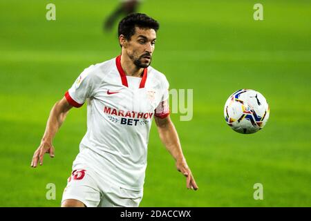 Jésus Navas de Séville pendant le championnat espagnol la Liga football match entre Sevilla FC et CA Osasuna le 7 novembre 2020 à Ramon Sanchez P Banque D'Images