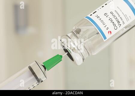 Buenos Aires, Argentine - novembre 11 : flacon de vaccin Sinovac Covid -19 isolé sur fond blanc. illustration 3d. Banque D'Images