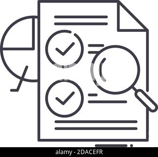 Icône d'audit, illustration isolée linéaire, vecteur de ligne mince, signe de conception Web, symbole de concept de contour avec contour modifiable sur fond blanc. Illustration de Vecteur
