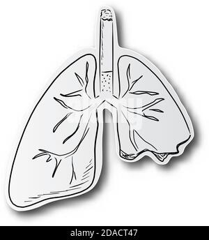 poumon et cigarette tirés à la main dans du papier blanc coupé isolé sur fond blanc. Habitude malsaine fumer dans le monde pas de tabac Journée 31 Mai concept. Illustration de Vecteur