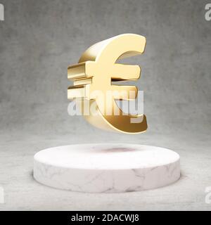 Icône euro. Symbole Euro brillant or sur podium en marbre blanc. Icône moderne pour site Web, médias sociaux, présentation, élément de modèle de conception. Rendu 3D. Banque D'Images