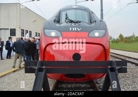 Milan, Italie-10/03/2017- inauguration du nouveau train à grande vitesse de NTV, l'Alstom ETR 675 Italo Evo Banque D'Images