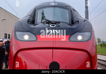 Milan, Italie-10/03/2017- inauguration du nouveau train à grande vitesse de NTV, l'Alstom ETR 675 Italo Evo Banque D'Images