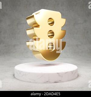 feu de circulation vicon. Symbole feu de circulation brillant or sur podium en marbre blanc. Icône moderne pour site Web, médias sociaux, présentation, élément de modèle de conception. Rendu 3D. Banque D'Images