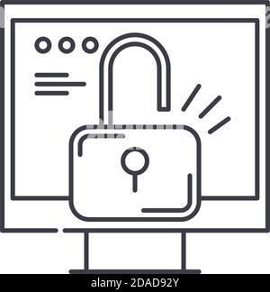 Icône de système piraté, illustration linéaire isolée, vecteur de ligne mince, signe de conception Web, symbole de concept de contour avec contour modifiable sur fond blanc. Illustration de Vecteur