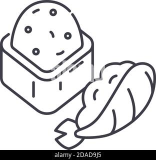 Icône sushi, illustration isolée linéaire, vecteur de ligne mince, signe de conception Web, symbole de concept de contour avec contour modifiable sur fond blanc. Illustration de Vecteur