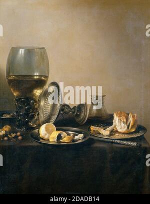 Encore la vie avec Romer, argent Tazza et pain rouleau - Pieter Claesz, 1637 Banque D'Images