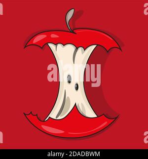 Red Cartoon Apple Core Vecor sur fond rouge Illustration de Vecteur