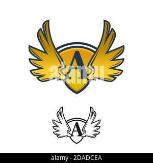 Aile royale de luxe lettre A Crest couleur or, logo Victory, logo Crest, logo WiNG, modèle de logo Vector Illustration de Vecteur