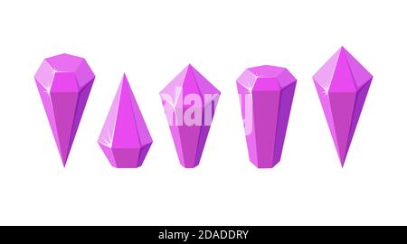 Pierres de cristal rose comme le quartz améthyste. Ensemble de pierres géométriques ou de cristaux de verre pour les jeux et autres motifs. Illustration vectorielle de style dessin animé Illustration de Vecteur