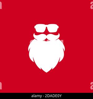 Affiche Père Noël taille basse. Silhouette du visage du Claus avec barbe et lunettes de soleil fraîches sur fond rouge. Étiquette pour fête de père noël secrète ou carte de vœux. Vecteur f Illustration de Vecteur