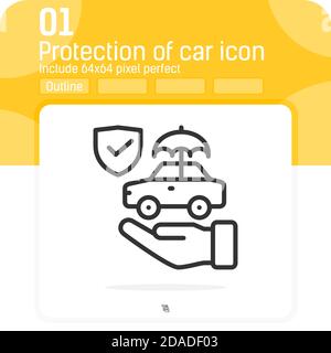 Protection de l'icône de voiture avec un style de contour isolé sur fond blanc. Illustration vectorielle icône de voiture en ligne fine pour la conception Web, l'interface utilisateur, ux, le transport Illustration de Vecteur