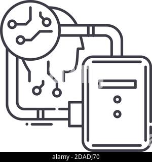 Icône de machine-outil, illustration isolée linéaire, vecteur de ligne mince, signe de conception Web, symbole de concept de contour avec contour modifiable sur fond blanc. Illustration de Vecteur