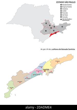 Carte vectorielle administrative de la région métropolitaine de Baixada Santista Illustration de Vecteur