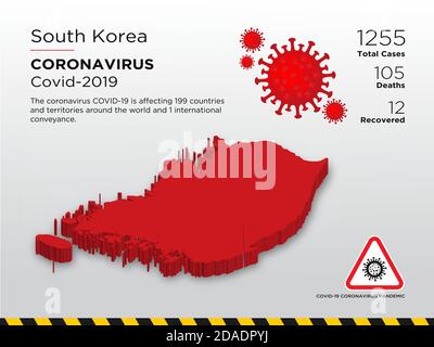 Corée du Sud pays touché carte 3D de la conception de la maladie du coronavirus Modèle Illustration de Vecteur