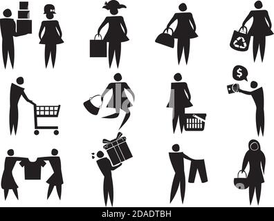 Illustration vectorielle des icônes en noir et blanc liées au shopping et à la thérapie au détail. Illustration de Vecteur