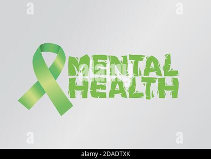 Concevez un graphique typographique de la santé mentale avec un ruban de sensibilisation vert. Psychologie, santé mentale ou concept de la Journée mondiale de la santé mentale. Illustration vectorielle Illustration de Vecteur