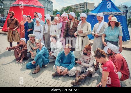 Moscou Russie 06 10 2019: Photo de groupe des participants au festival historique de Moscou "temps et époques". Banque D'Images