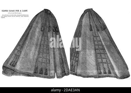 Cloak for a Lady (avant et arrière) de Godey's Lady's Book and Magazine, décembre 1864, Volume LXIX, (Volume 69), Philadelphie, Louis A. Godey, Sarah Josepha Hale, Banque D'Images