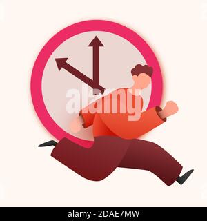 Homme de course avec grande horloge. Concept de retard ou d'échéance. Illustration vectorielle Illustration de Vecteur