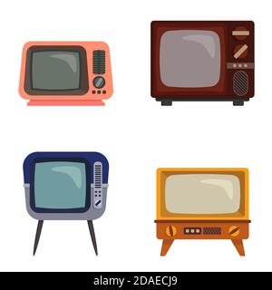 Ensemble de différents téléviseurs rétro. Vieux téléviseurs de style dessin animé. Illustration de Vecteur