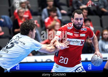 Aalborg, Danemark. 11 novembre 2020. Mads Christiansen (20) de Aalborg Handball vu dans le quart de finale de la coupe masculine danoise de Santander entre Aalborg Handball et Bjerringbro-Silkeborg Handball à Jutlander Bank Arena à Aalborg. (Crédit photo : Gonzales photo/Alamy Live News Banque D'Images