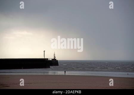 Port de plaisance de Swansea, Swansea, Royaume-Uni. 12 novembre 2020. Les gens bravent les gales et la pluie sur la plage de Swansea Bay aujourd'hui dans le temps humide et venteux qui balaie le Royaume-Uni. Credit: Phil Rees/Alamy Live News Banque D'Images