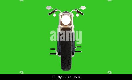 Moto classique sur un écran vert. Vue avant. rendu 3d Banque D'Images