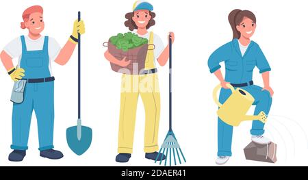 Ensemble de jardiniers à caractères plats pour femmes. Illustration de Vecteur