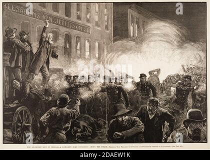 Illustration illustrant la violence de Haymarket Square Riot, Chicago, Illinois, 4 mai 1886. Publié dans Harper's Weekly, le 15 mai 1886. Banque D'Images