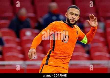 Amsterdam, pays-Bas. 11 novembre 2020. AMSTERDAM, 11-11-2020 Johann Cruyff Arena, saison de football 2020/2021 . Pays-Bas - Espagne. Joueur néerlandais Memphis Delay pendant le jeu pays-Bas - Espagne. Crédit : Pro Shots/Alamy Live News Banque D'Images
