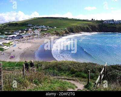 Challborough Bay et Burgh Island, Devon, Royaume-Uni. Banque D'Images