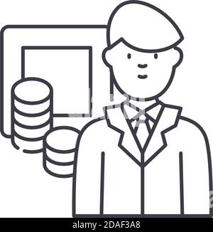 Icône banquier, illustration isolée linéaire, vecteur ligne mince, signe de conception Web, symbole de concept de contour avec contour modifiable sur fond blanc. Illustration de Vecteur