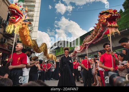 Capitale fédérale, Buenos Aires / Argentine ; 25 janvier 2020 : célébration du nouvel an chinois, année du Rat, dans le quartier chinois. Banque D'Images