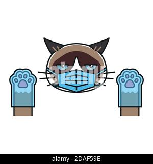 Chat grincheux dans un masque médical de protection du visage Illustration de Vecteur