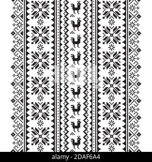 Ukrainien, biélorusse, dessin vectoriel d'art populaire sans couture en noir et blanc, inspiré du design traditionnel de point de croix Vyshyvanka Illustration de Vecteur