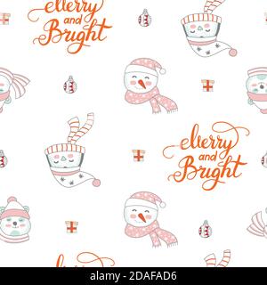 Bonhomme de neige et pingouin à motif vectoriel Merry Christmas sans couture Illustration de Vecteur