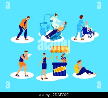 Jeu de caractères sans visage à vecteur couleur plat pour patient et médecin Illustration de Vecteur