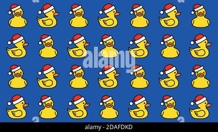 Motif canard en caoutchouc jaune dans chapeau de père noël Illustration de Vecteur