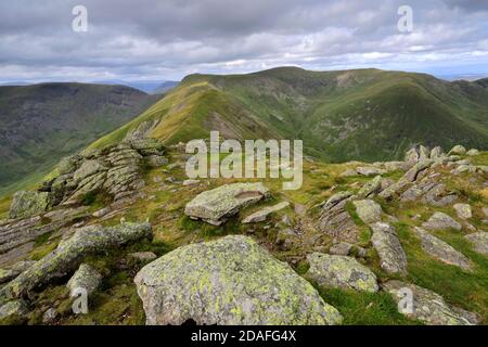 Vue sur les Fells entourant le Kentmere Common, Kirkstone Pass, Lake District National Park, Cumbria, Angleterre, Royaume-Uni Banque D'Images