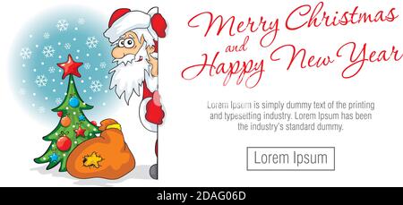 Père Noël derrière la bannière noël salutation fond blanc - Illustration Père Noël, Noël, panneau, placard, vacances - événement Illustration de Vecteur