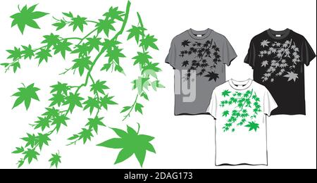 T-shirt à motif floral – branche d'érable avec feuilles, vecteur Illustration de Vecteur