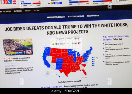 NBC News titre capture d'écran, 7 novembre 2020 quand Joe Biden a été déclaré vainqueur de l'élection présidentielle de 2020 aux États-Unis. Banque D'Images